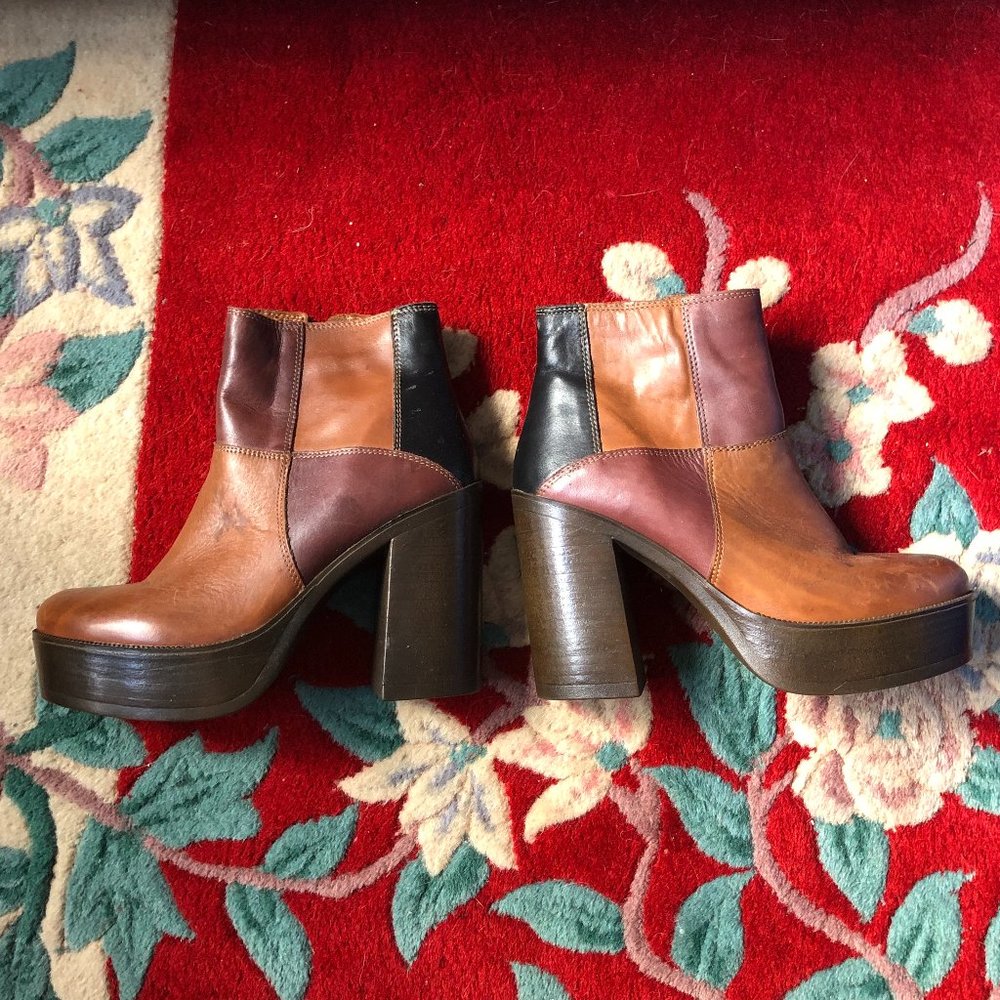 Patchwork Leather Platform Ankle Boots